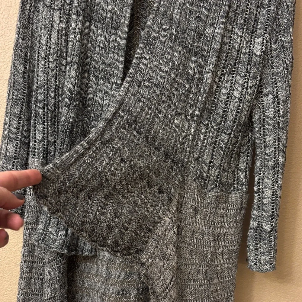 Christopher & Banks MEDIUM Black Gray Knit Draped Open Cardigan Duster Sweater